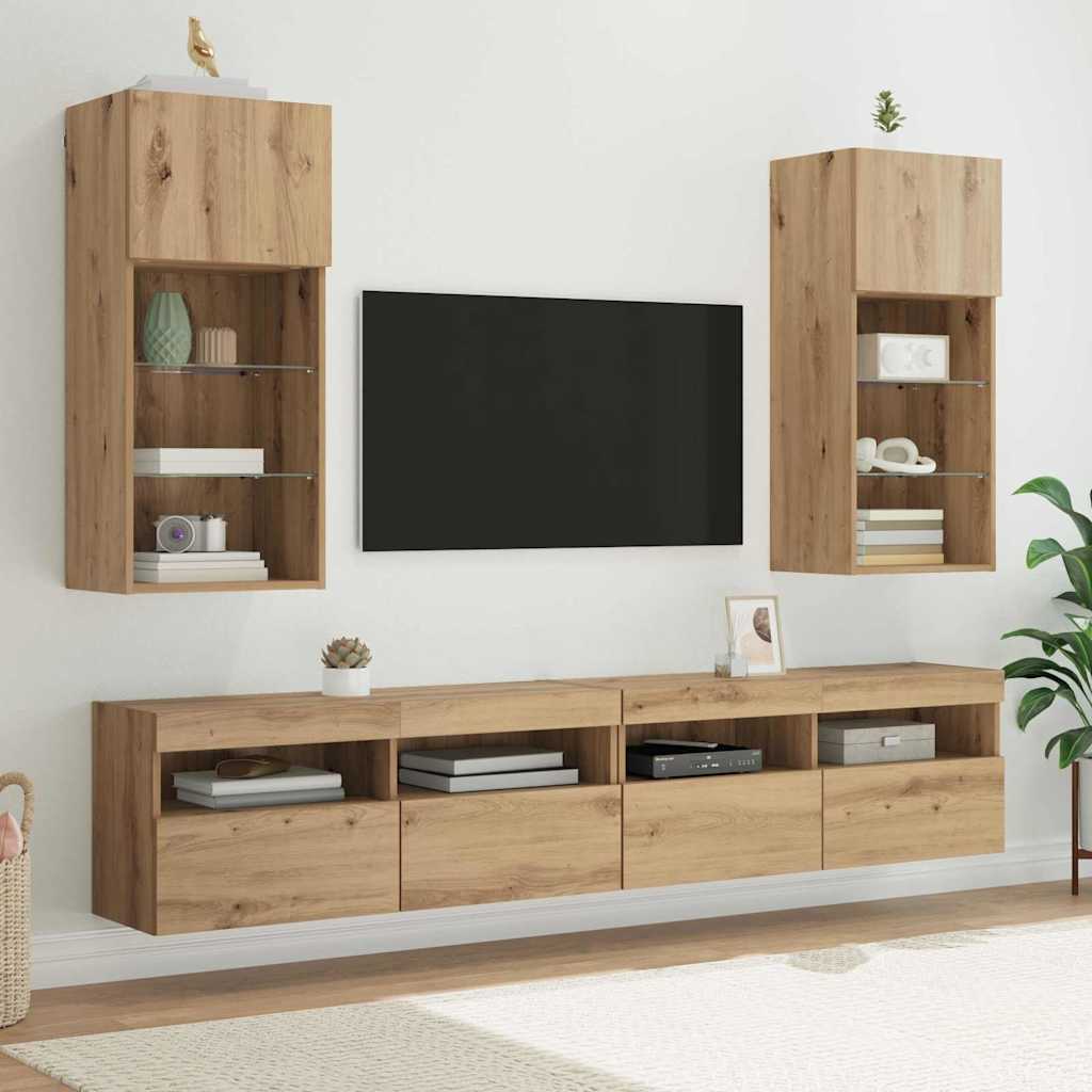 Mobili Tv Con Luci Led 2 Pz 30,5X30X102 Cm