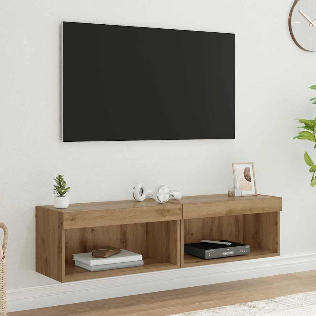 Mobili Porta Tv Con Luci Led 2 Pz Bianchi 80X30X30 Cm