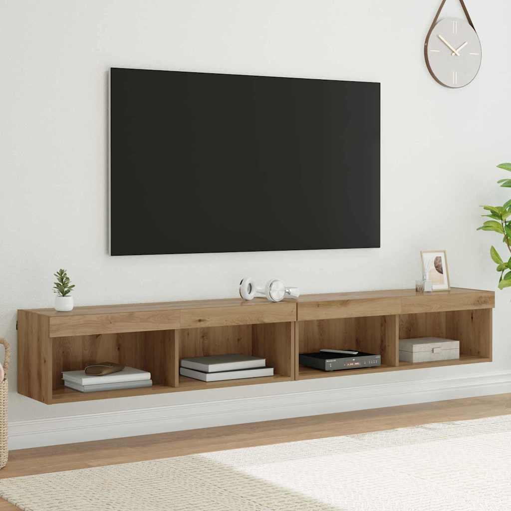 Mobili Porta Tv Con Luci Led 2 Pz Bianchi 80X30X30 Cm