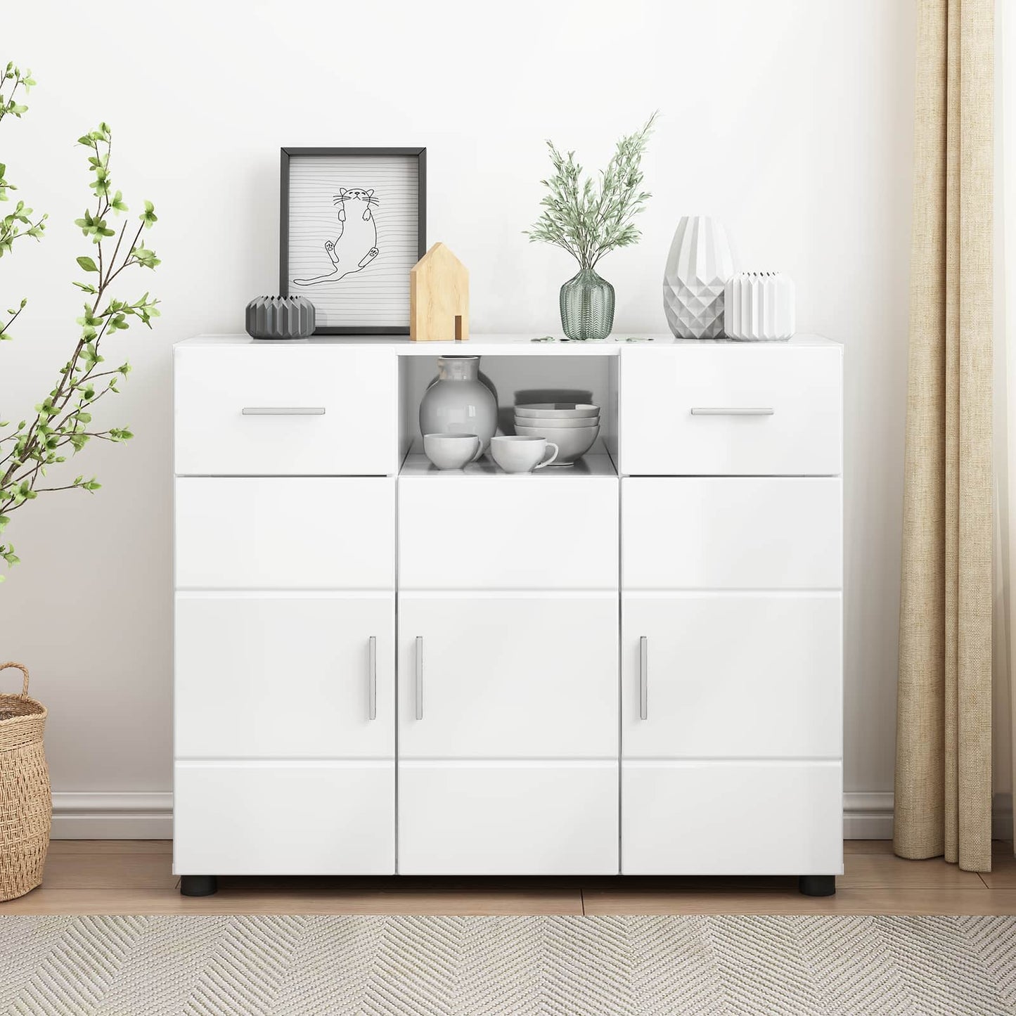 Credenza Con Porta Florin 88,5 X 30,5 X 73 Cm Bianco Lucido