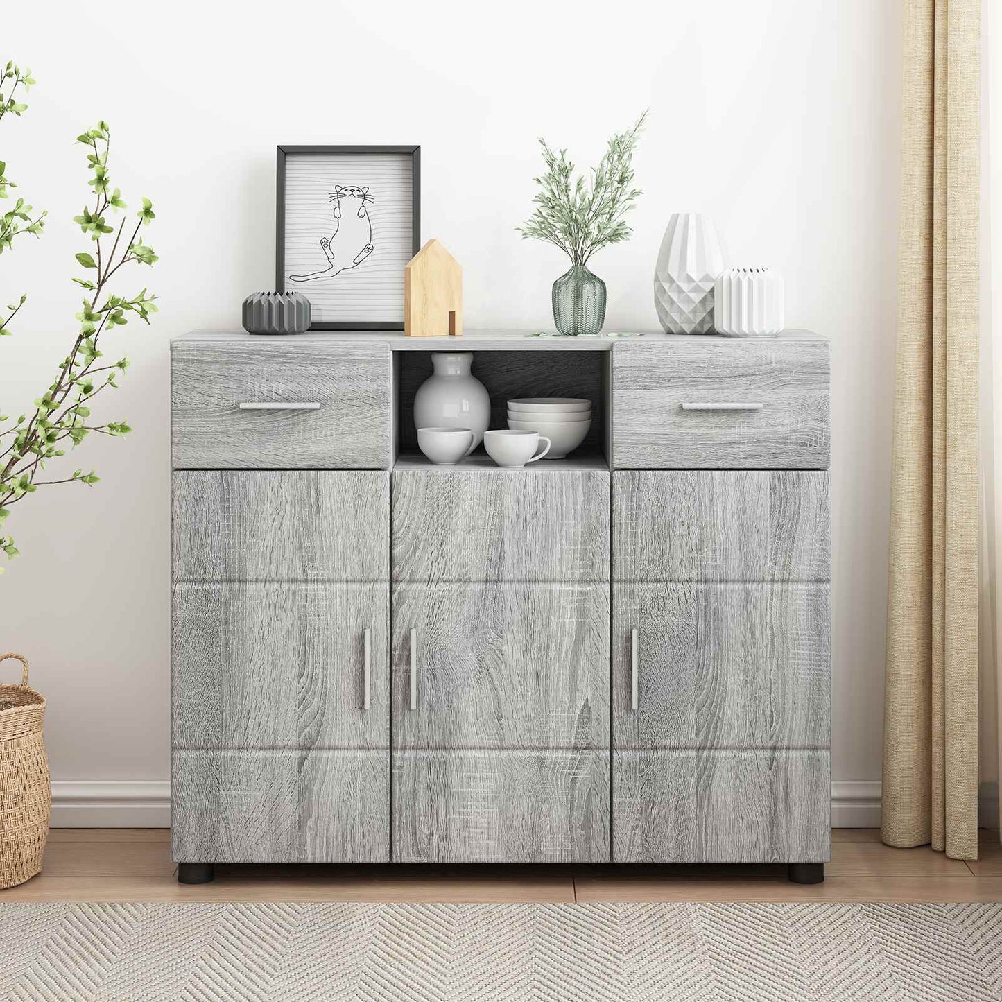 Credenza Con Porta Florin Grigio Sonoma 88,5 X 30,5 X 55,5 Cm Sonoma Grigia
