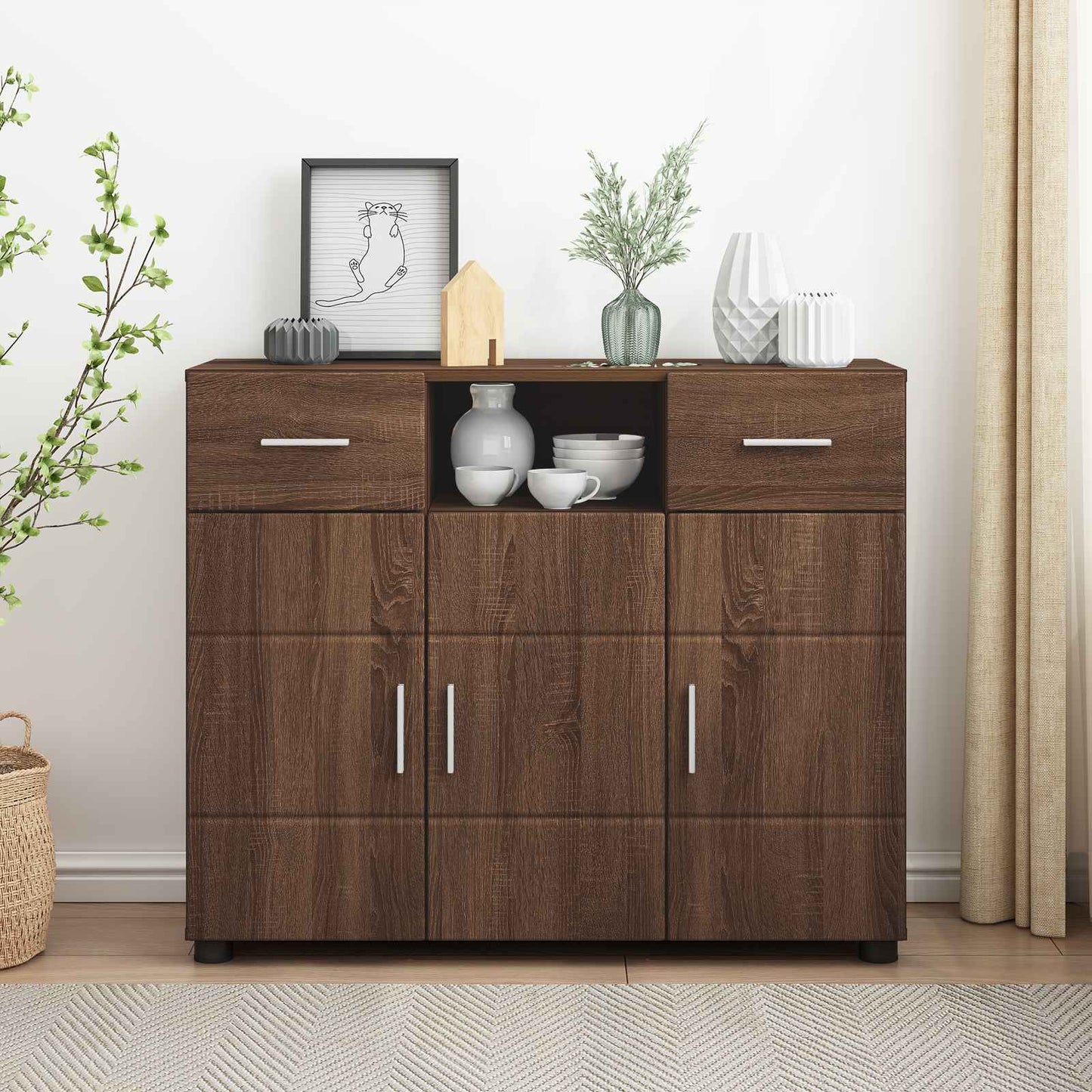 Credenza Con Porta Florin Rovere Marrone 88,5 X 30,5 X 55,5 Cm Quercia Marrone