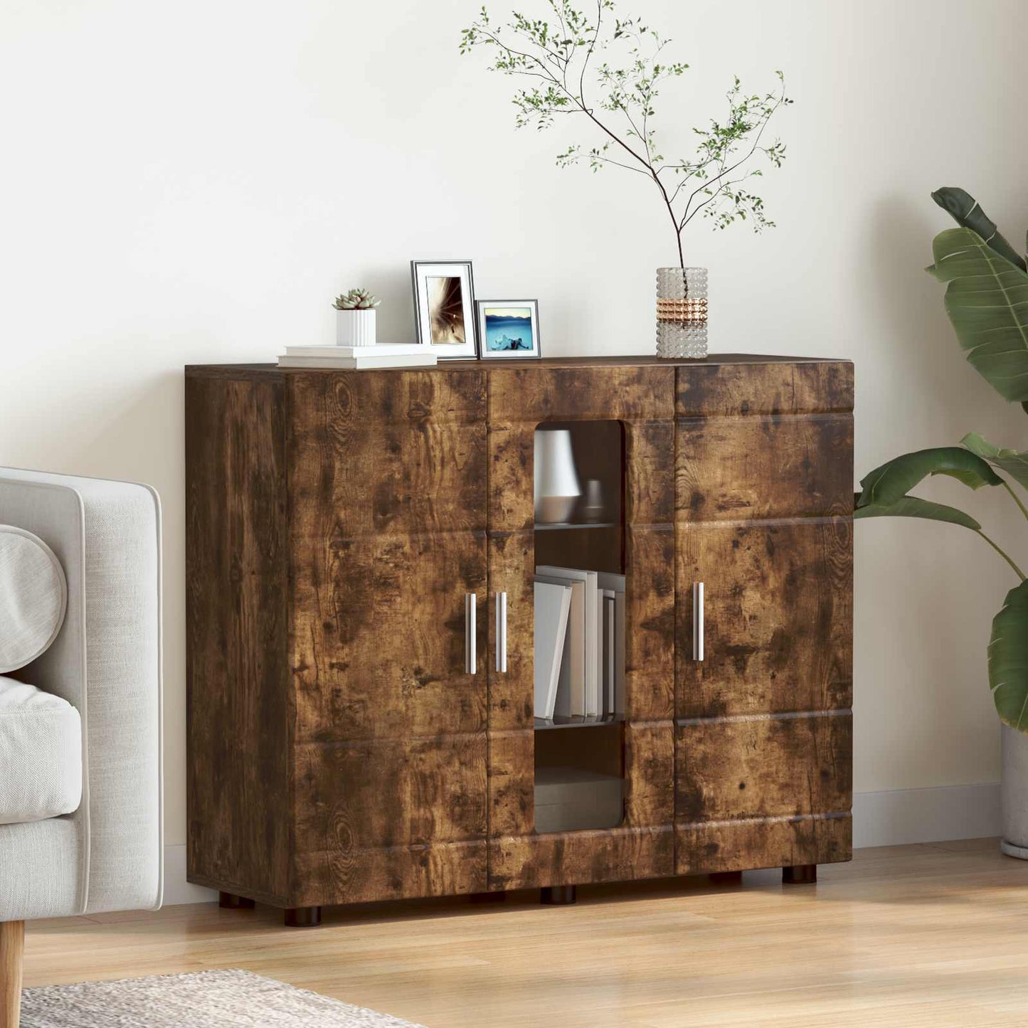 Credenza Con Lo Scaffale Florin Rovere Fumé 88,5 X 30,5 X 73 Cm Rovere Fumo