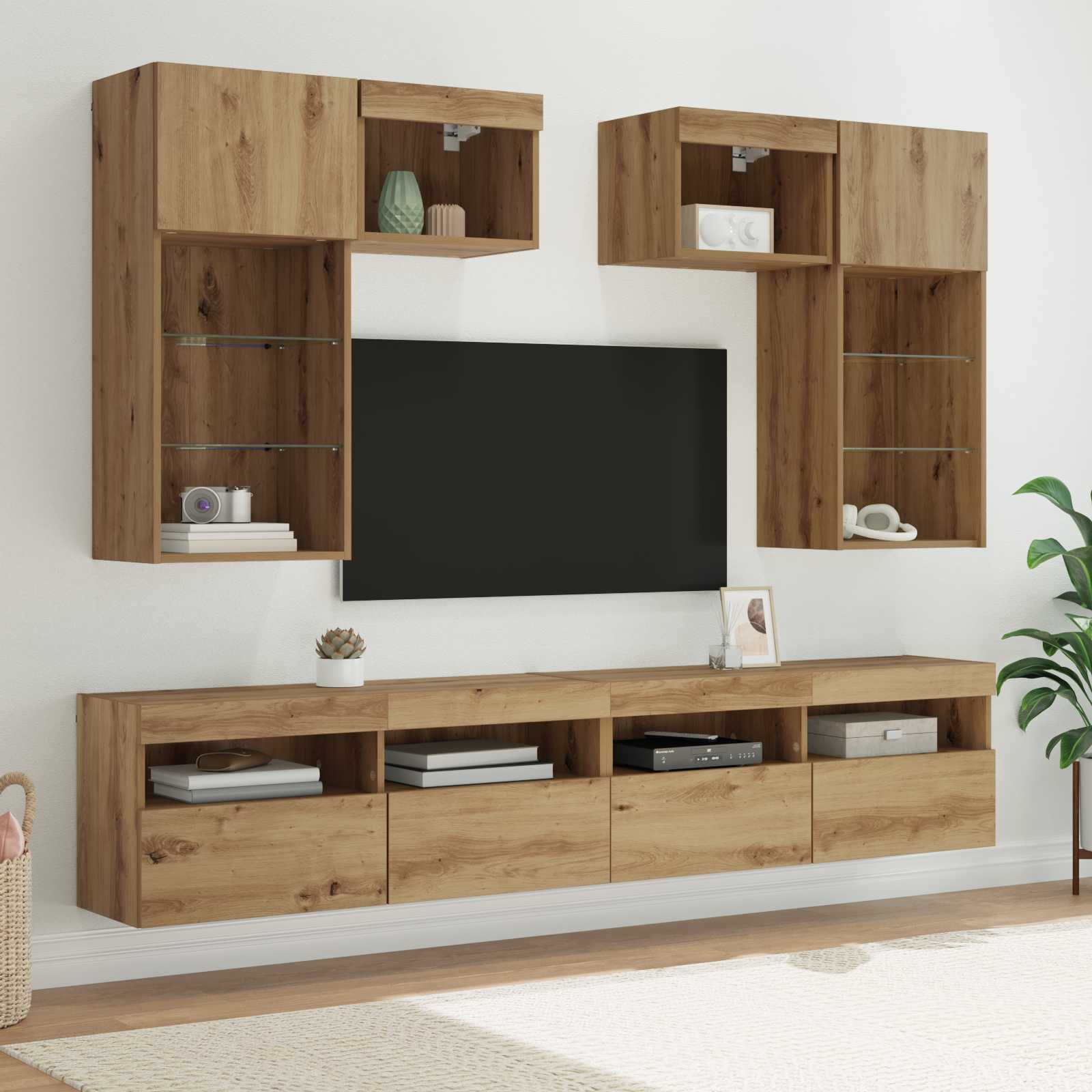 Mobili Tv A Muro Con Led 5Pz Legno Multistrato