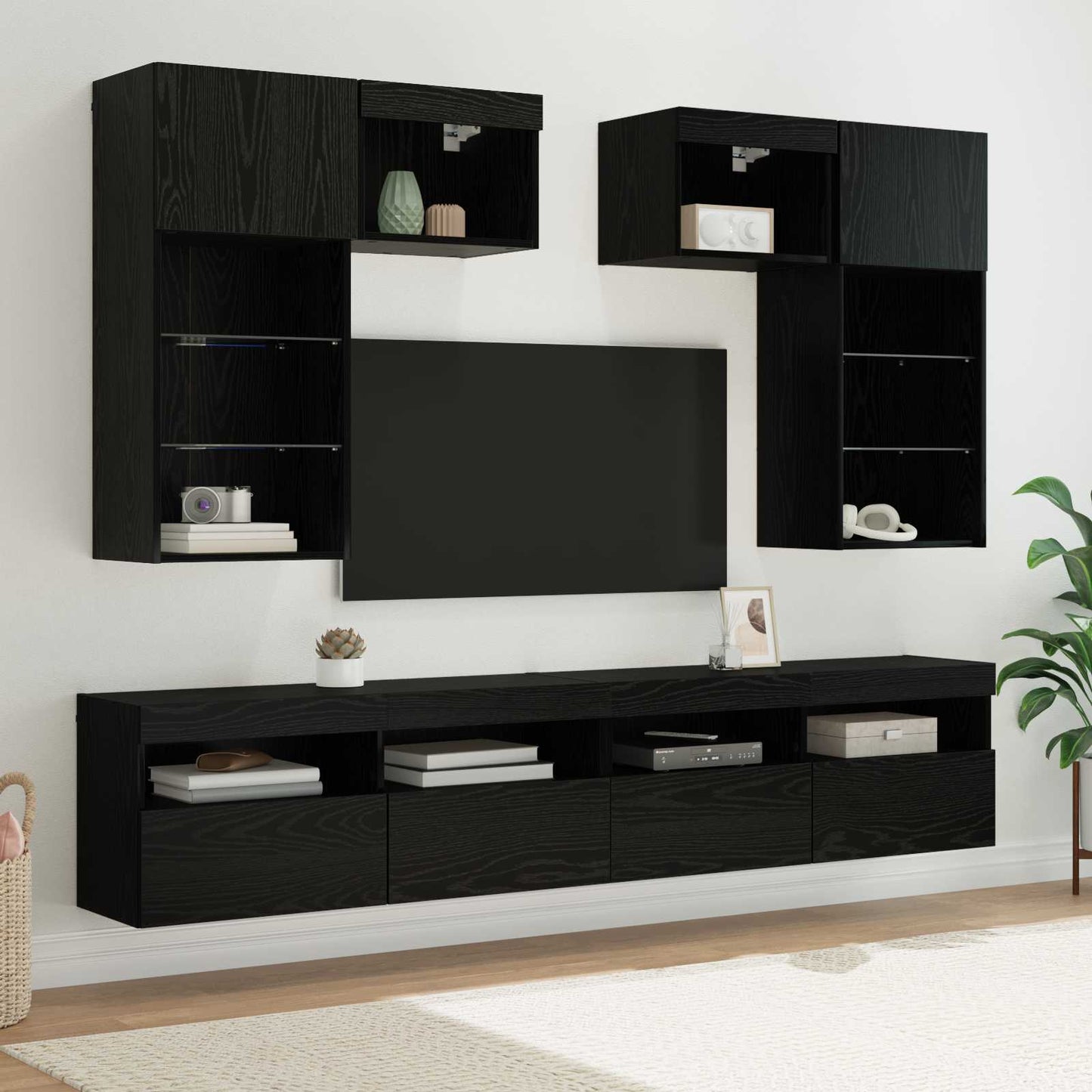 Mobili Tv A Muro Con Led 5Pz Legno Multistrato