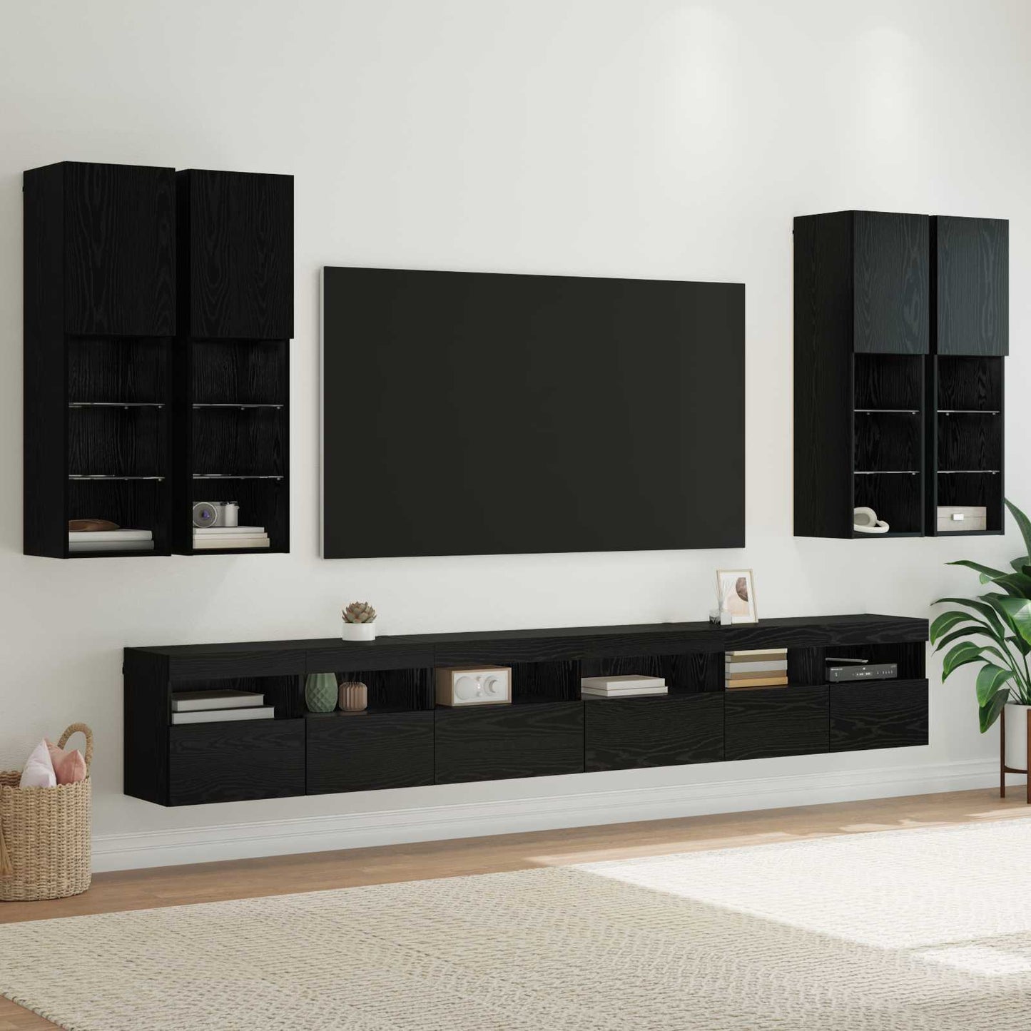 Set Mobili Tv A Muro 7 Pz Con Luci Led