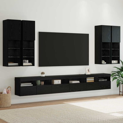 Set Mobili Tv A Muro 7 Pz Con Luci Led