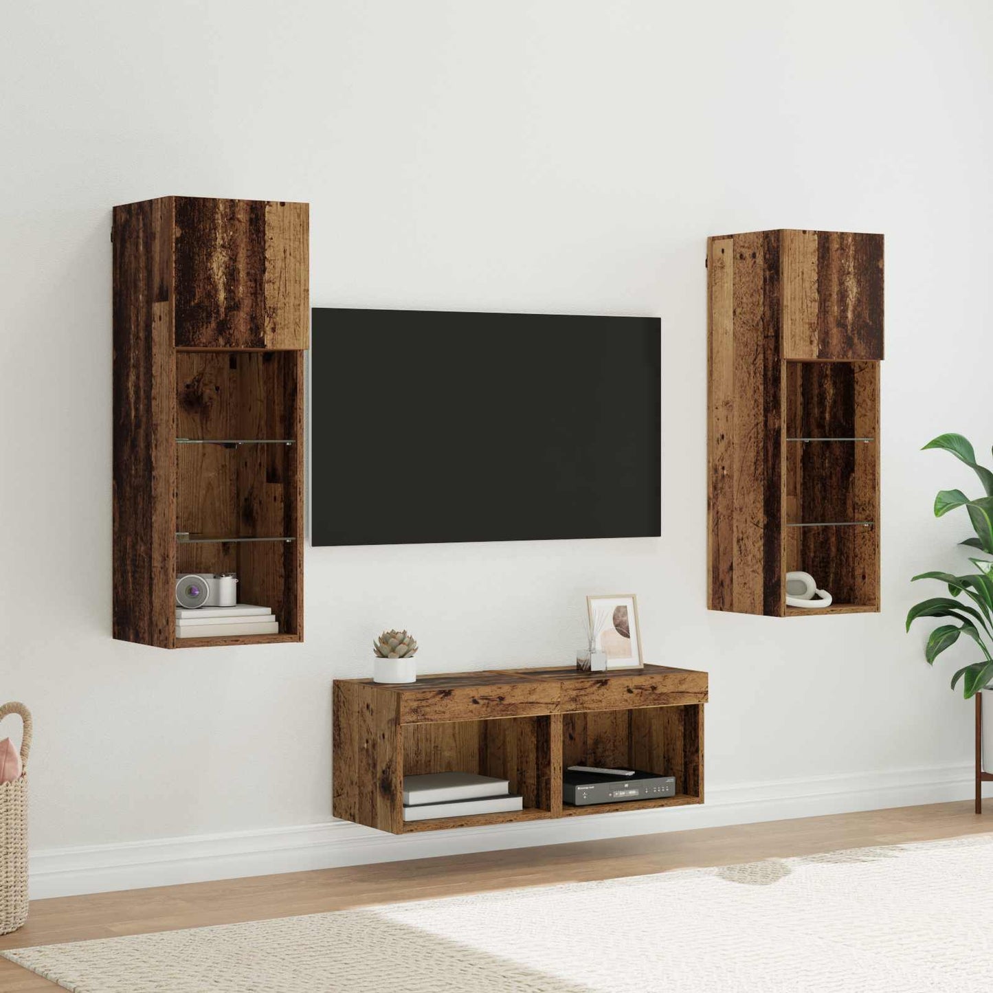 Mobili Tv A Muro 4Pz Con Luci Led