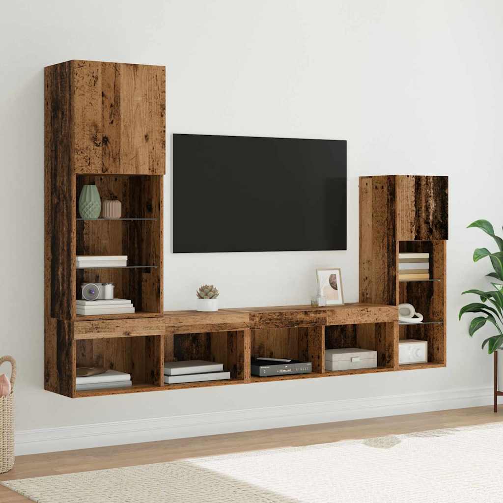 Mobili Tv A Muro Con Led 4Pz In Legno Multistrato