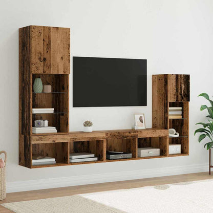 Mobili Tv A Muro Con Led 4Pz In Legno Multistrato