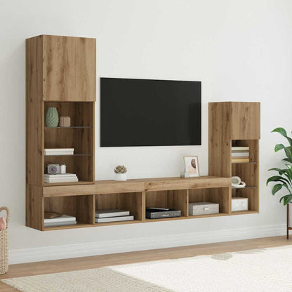 Mobili Tv A Muro Con Led 4Pz In Legno Multistrato