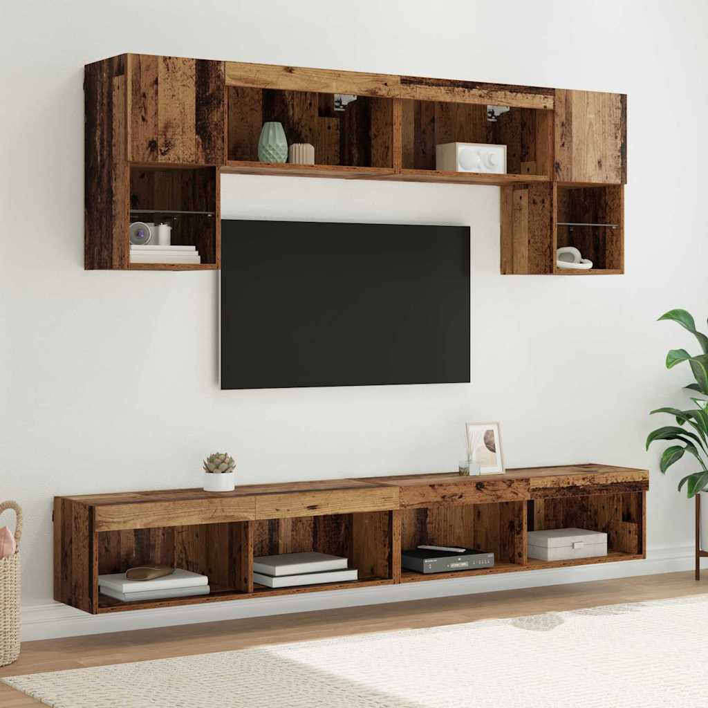 Mobili Tv A Muro Con Led 6Pz Legno Multistrato