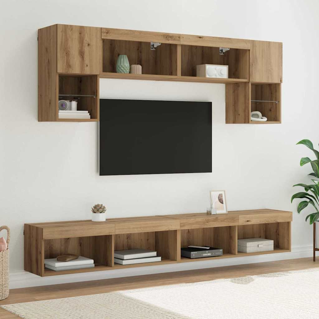 Mobili Tv A Muro Con Led 6Pz Legno Multistrato