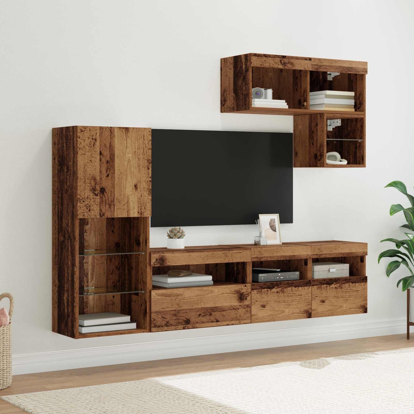 Mobili Tv A Muro Con Led 6Pz In Legno Multistrato