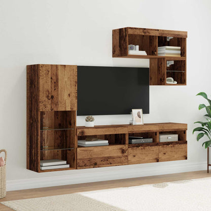 Mobili Tv A Muro Con Led 6Pz In Legno Multistrato