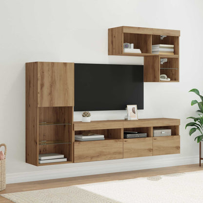 Mobili Tv A Muro Con Led 6Pz In Legno Multistrato