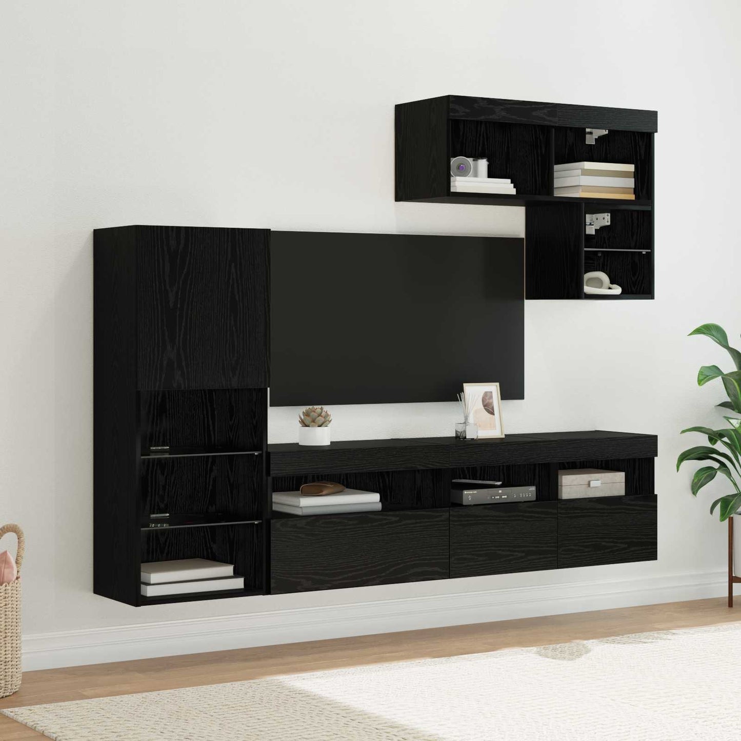 Mobili Tv A Muro Con Led 6Pz In Legno Multistrato