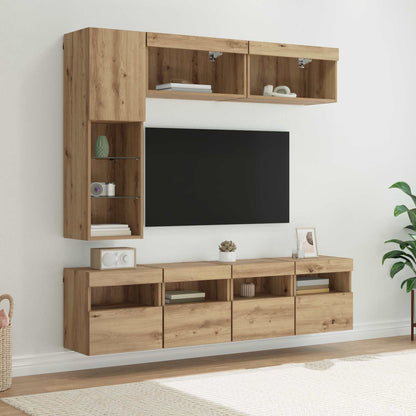 Set Mobili Tv A Muro 7 Pz Con Luci Led