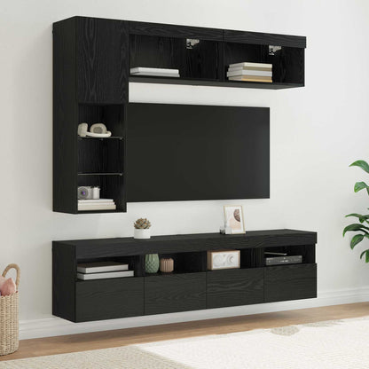 Set Mobili Tv A Muro 7 Pz Con Luci Led
