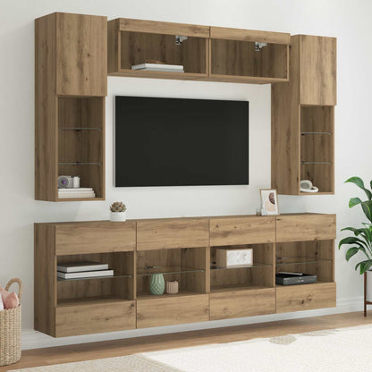 Set Mobili Tv A Muro 6 Pz Con Luci Led
