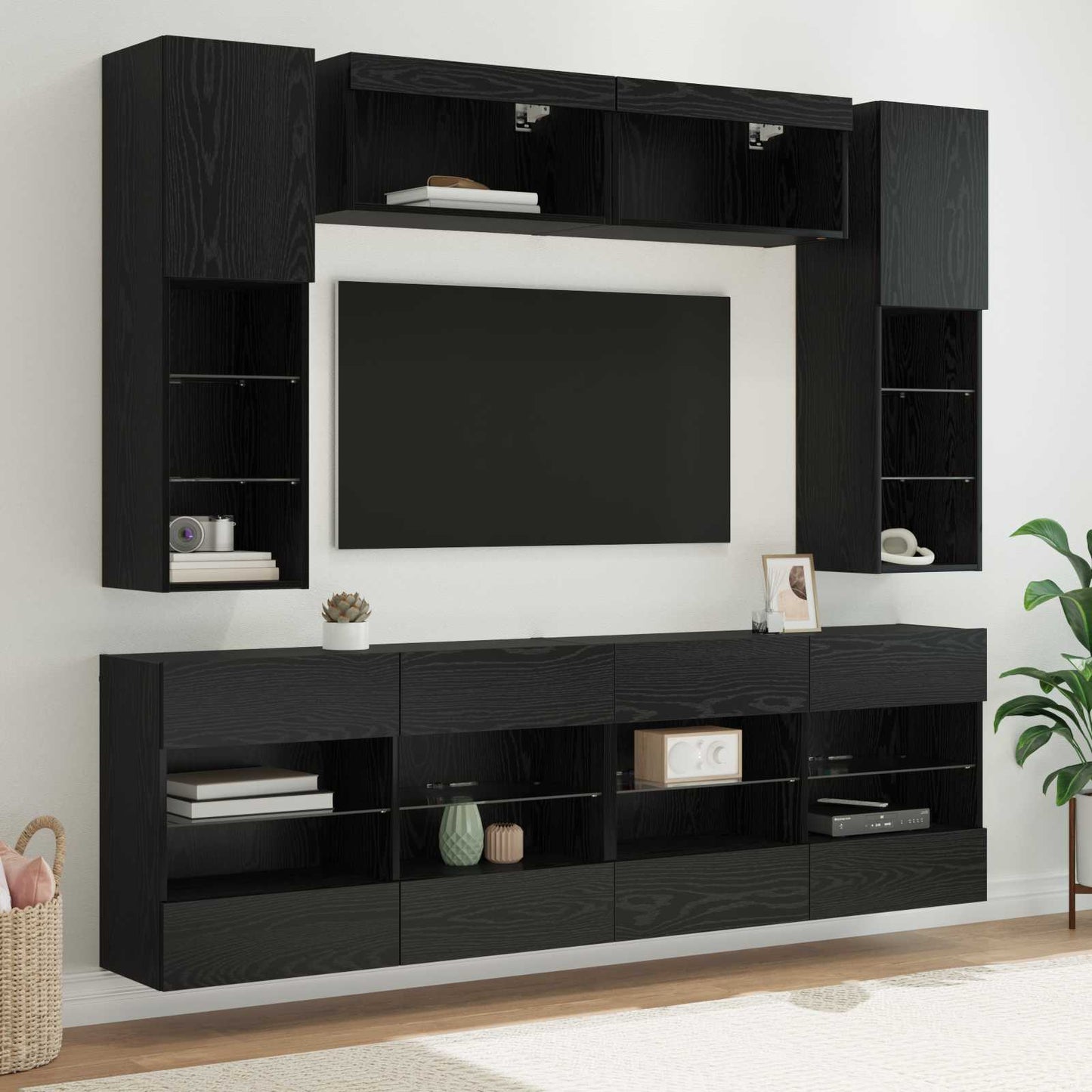 Set Mobili Tv A Muro 6 Pz Con Luci Led