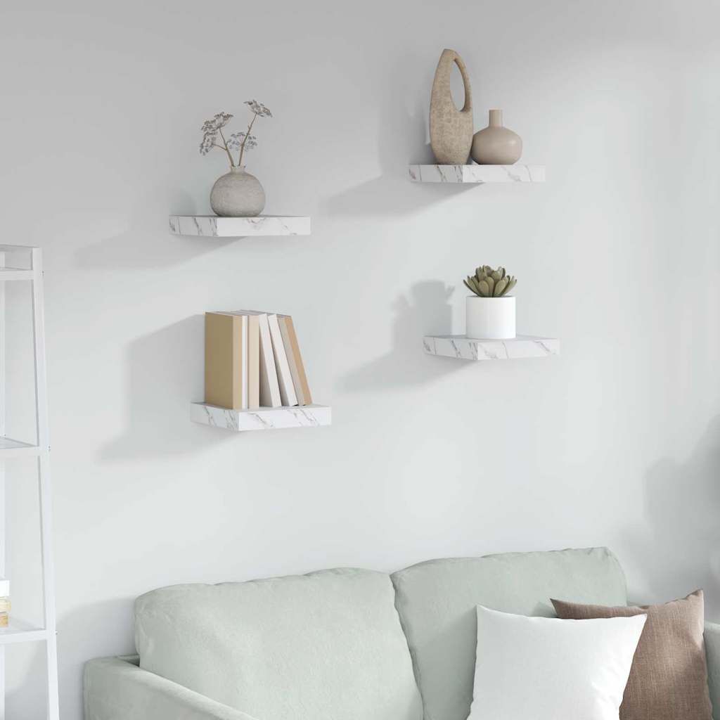 Scaffale Da Parete 2 Pcs 120 X 23,5 X 4 Cm Marmo Bianco