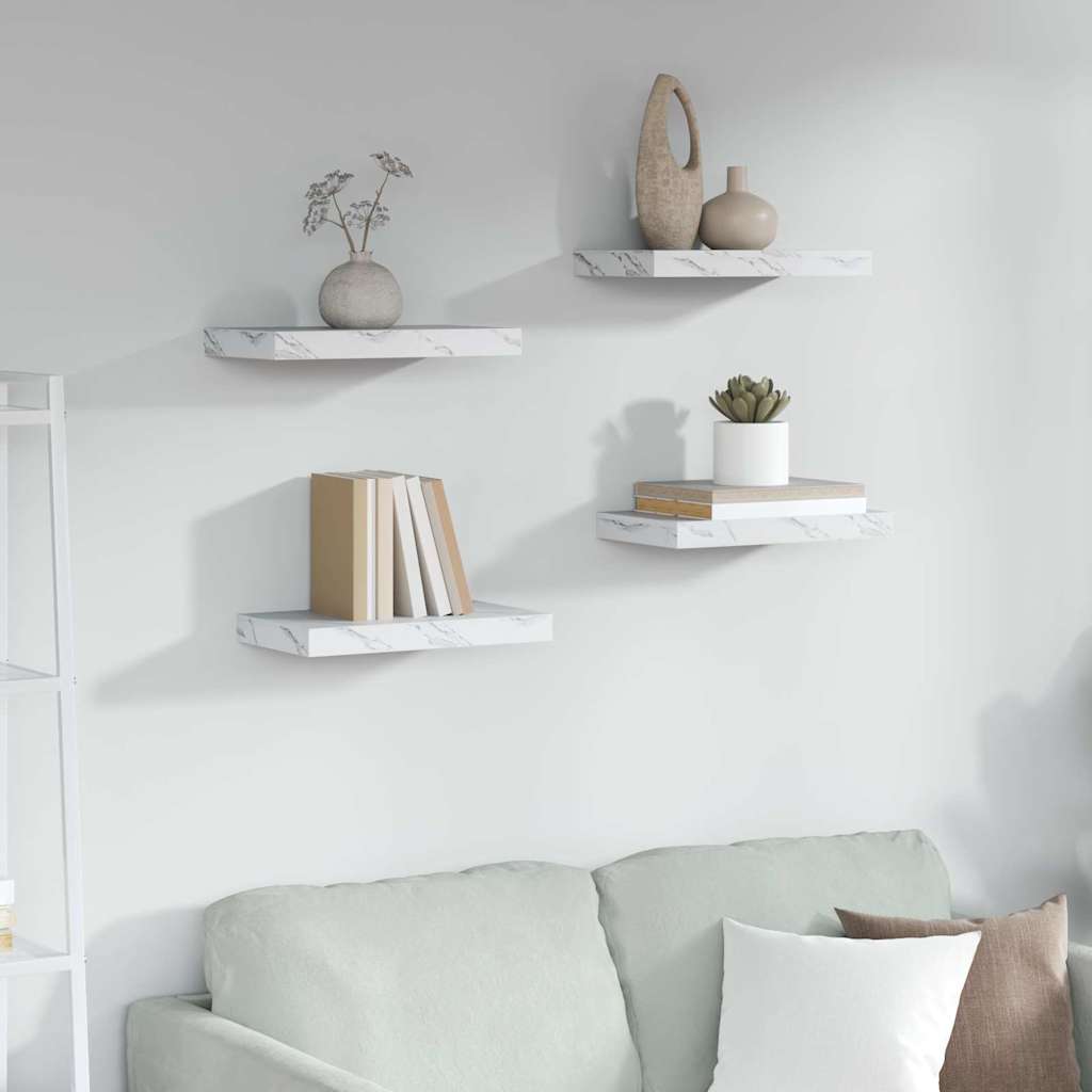 Scaffale Da Parete 2 Pcs 120 X 23,5 X 4 Cm Marmo Bianco
