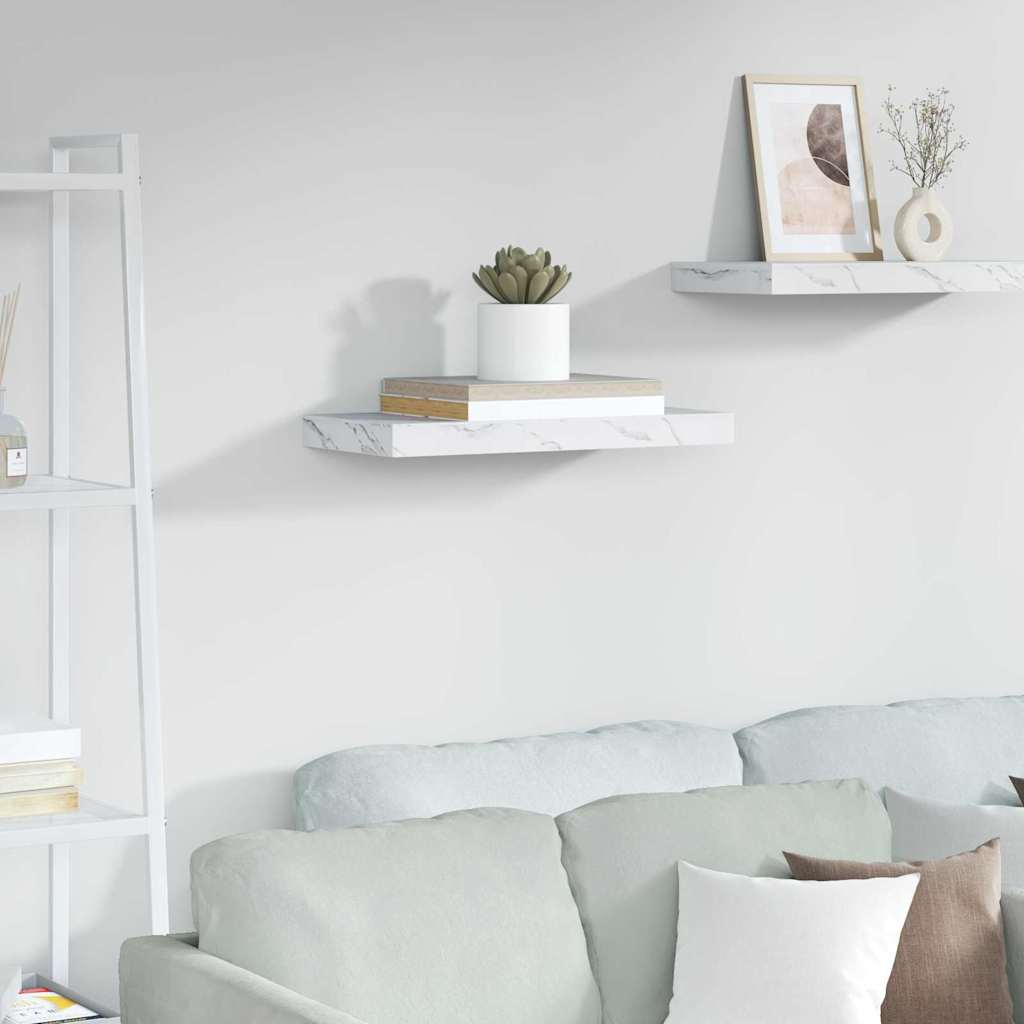Scaffale Da Parete 2 Pcs 120 X 23,5 X 4 Cm Marmo Bianco