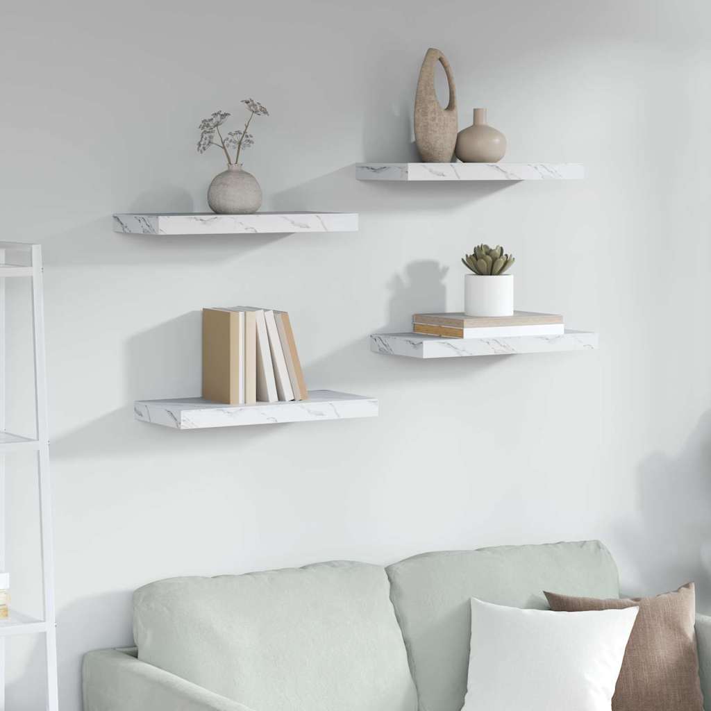 Scaffale Da Parete 2 Pcs 120 X 23,5 X 4 Cm Marmo Bianco