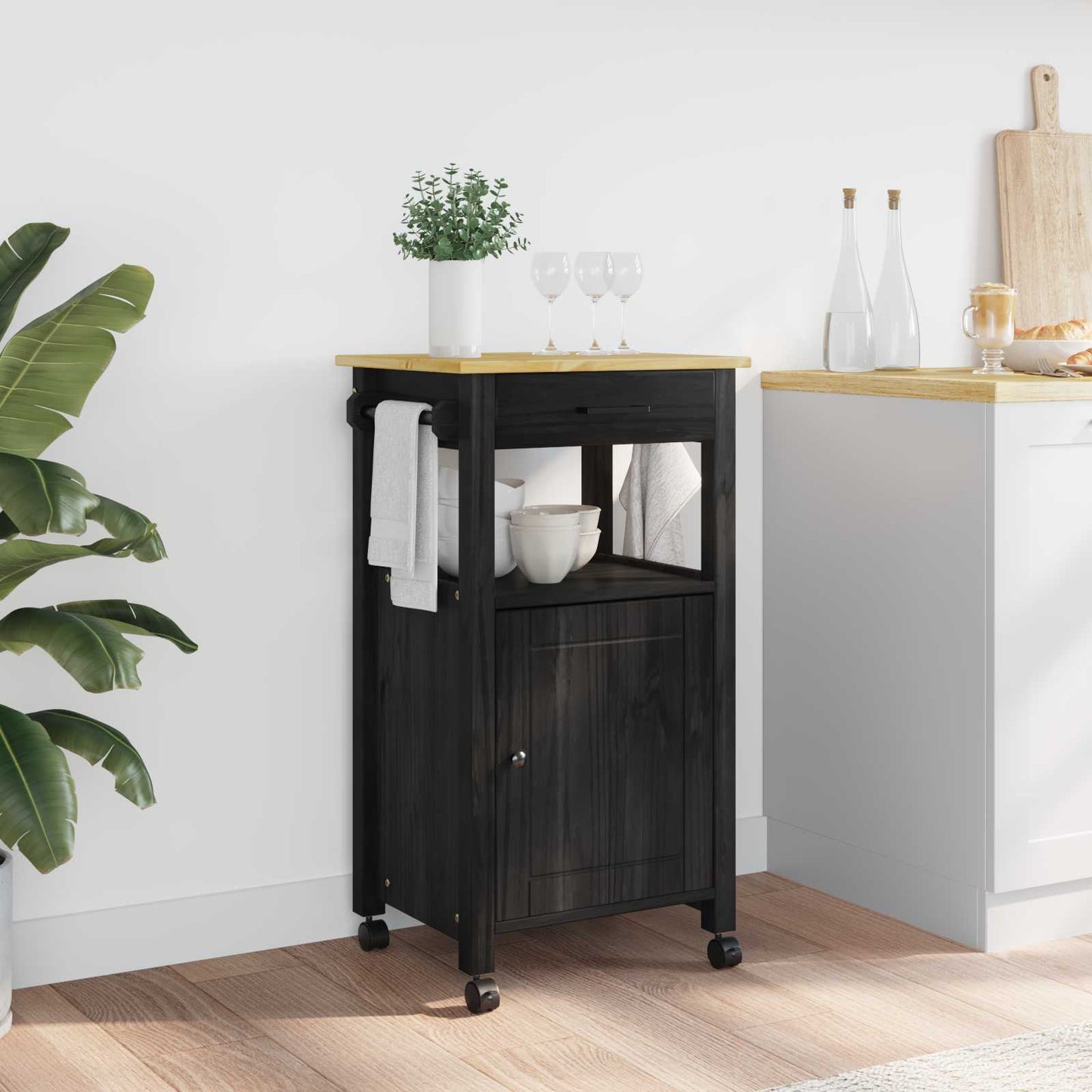 Carrello Da Cucina Monza 48X40X88,5 Cm In Legno Massello Di Pino