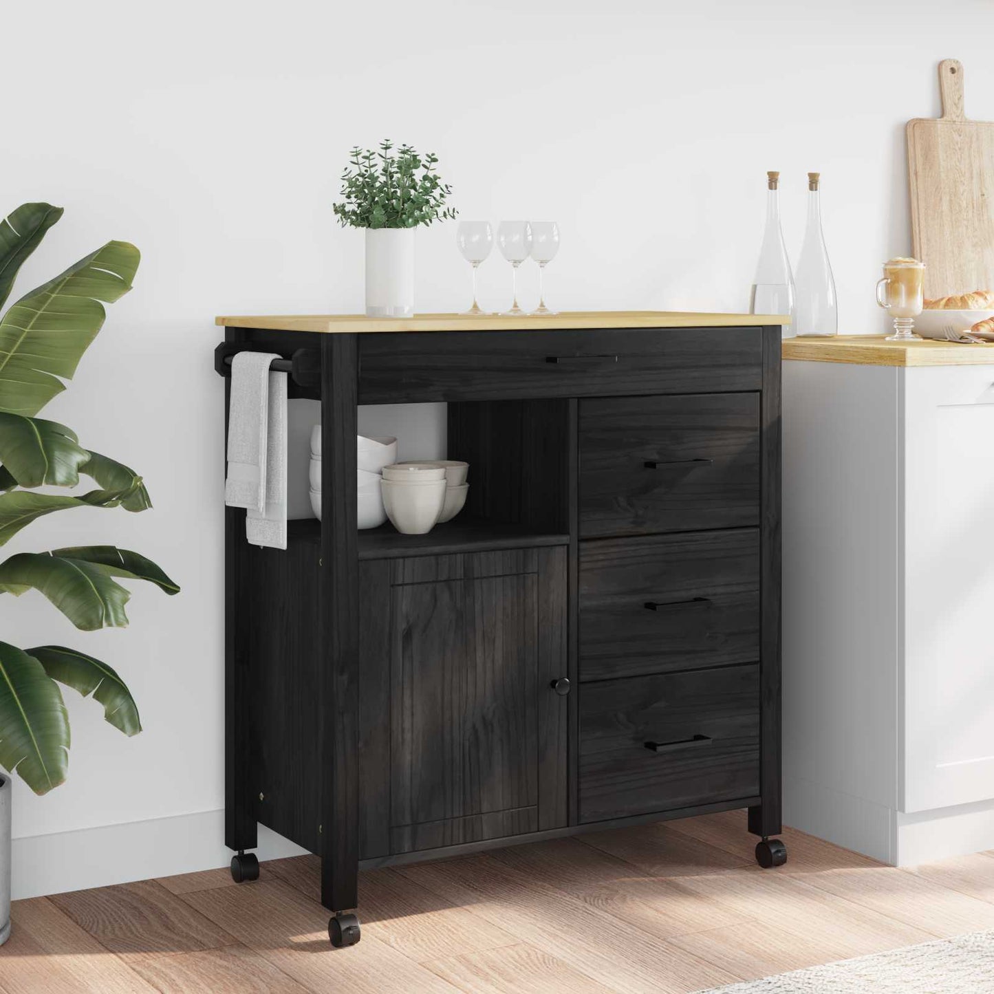 Carrello Da Cucina Monza 84X40X88,5 Cm In Legno Massello Di Pino