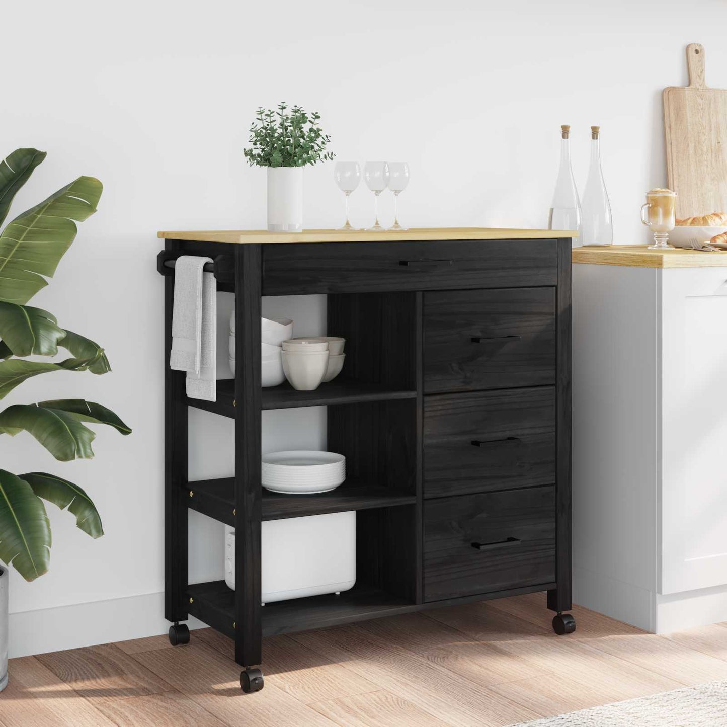 Carrello Da Cucina Monza 84X40X88,5 Cm In Legno Massello Di Pino