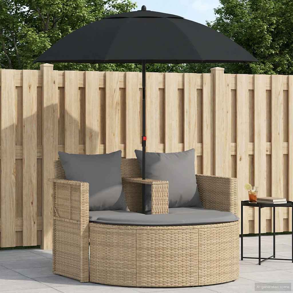 Lettino Da Giardino Con Ombrellone Nero In Polyrattan