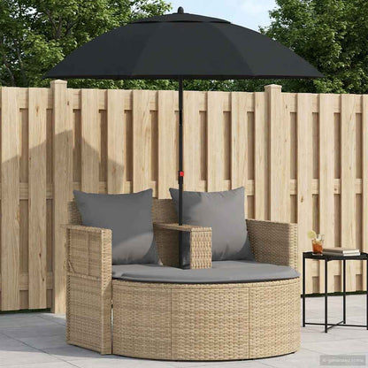 Lettino Da Giardino Con Ombrellone Nero In Polyrattan