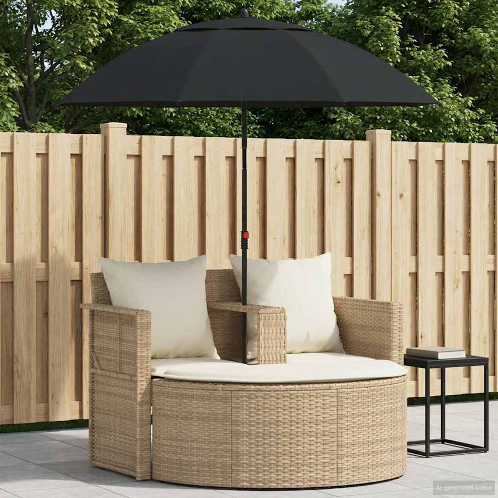 Lettino Da Giardino Con Ombrellone Nero In Polyrattan