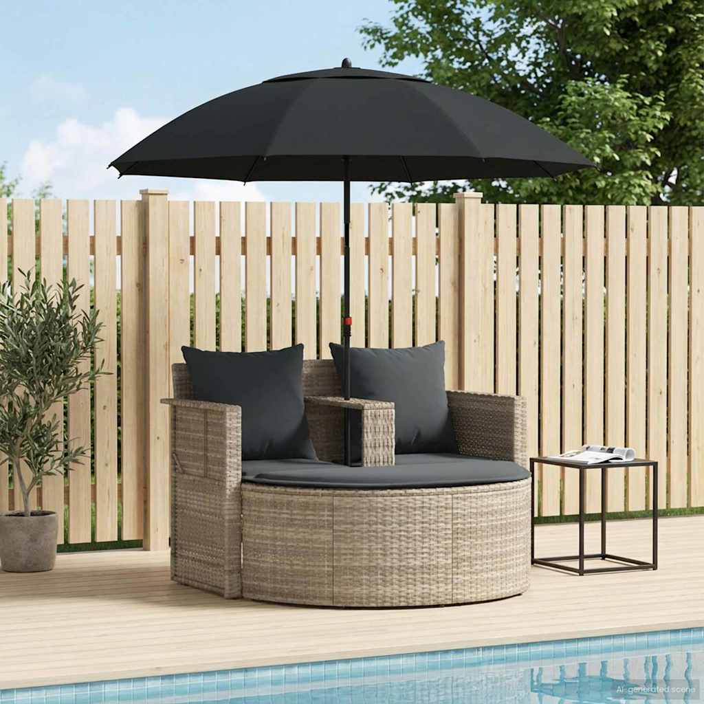 Lettino Da Giardino Con Ombrellone Nero In Polyrattan