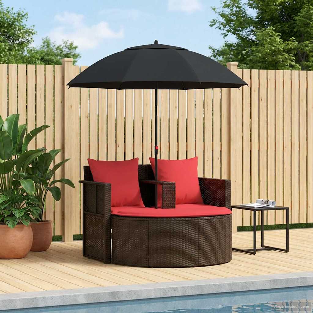 Lettino Da Giardino Con Ombrellone Nero In Polyrattan