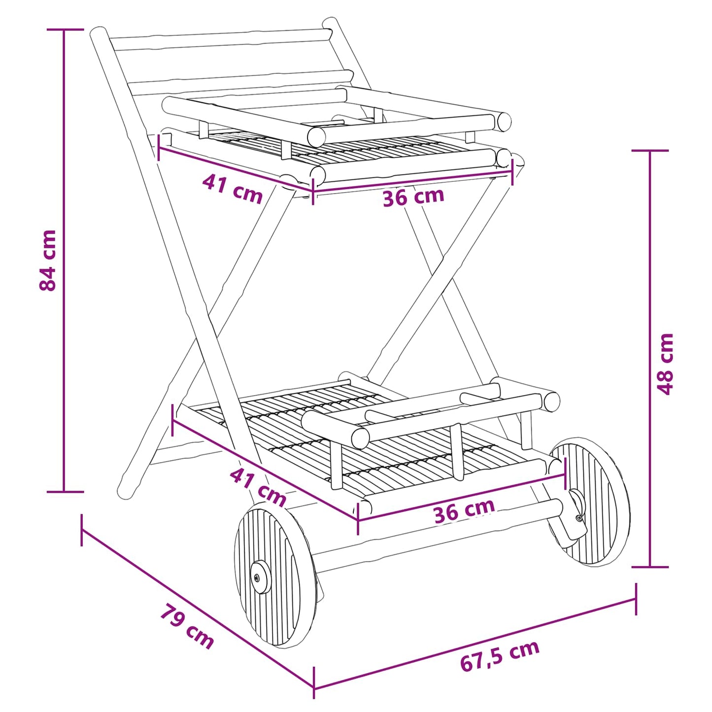 Carrello Per Tè Con Ruote Naturale 79 X 67.5 X 84 Cm Bambù