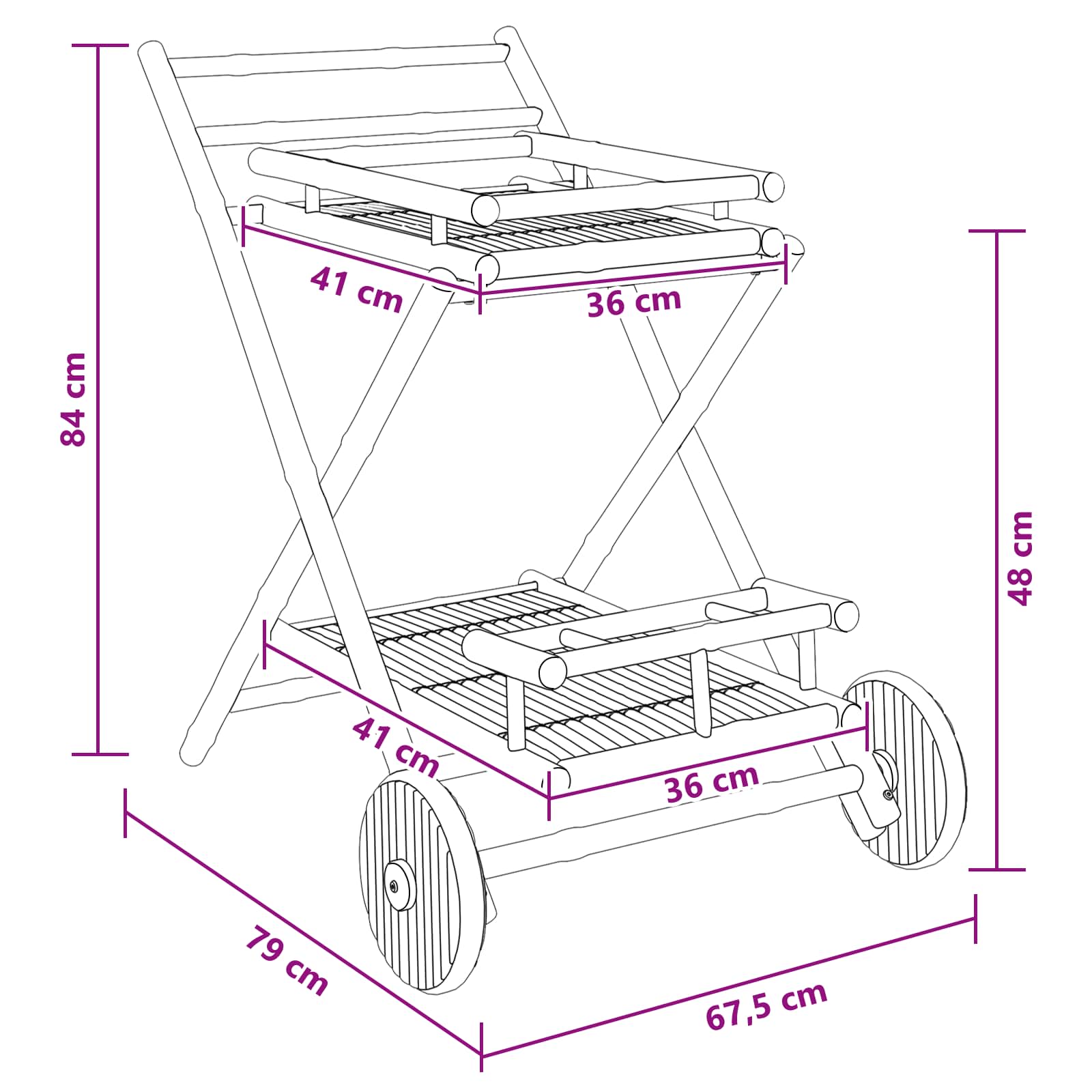 Carrello Per Tè Con Ruote Naturale 79 X 67.5 X 84 Cm Bambù