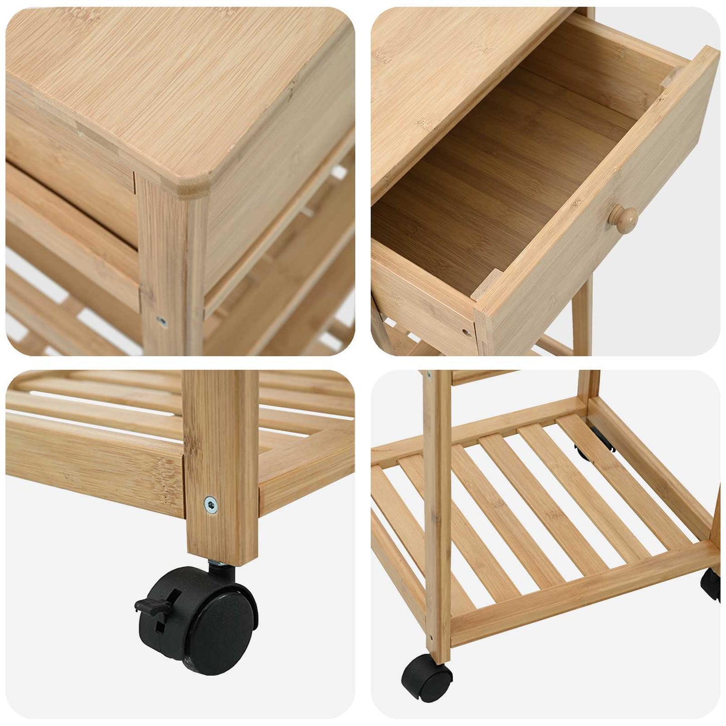Carrello Da Cucina Con Ruote Naturale 37 X 36 X 80 Cm Bambù