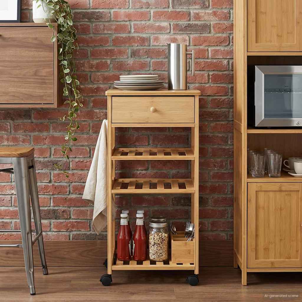 Carrello Da Cucina Con Ruote Naturale 37 X 36 X 80 Cm Bambù