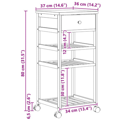 Carrello Da Cucina Con Ruote Naturale 37 X 36 X 80 Cm Bambù