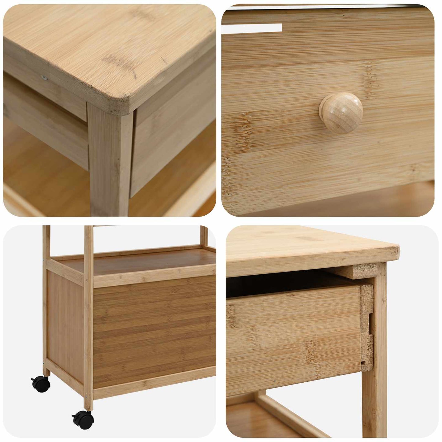 Carrello Da Cucina Con Ruote Naturale 59,5 X 36 X 82 Cm Bambù