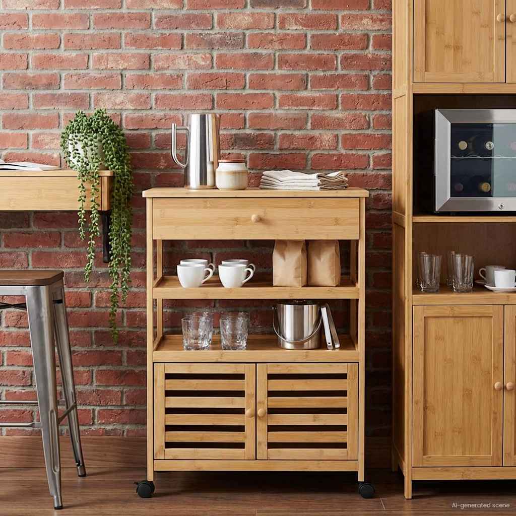 Carrello Da Cucina Con Ruote Naturale 59,5 X 36 X 82 Cm Bambù