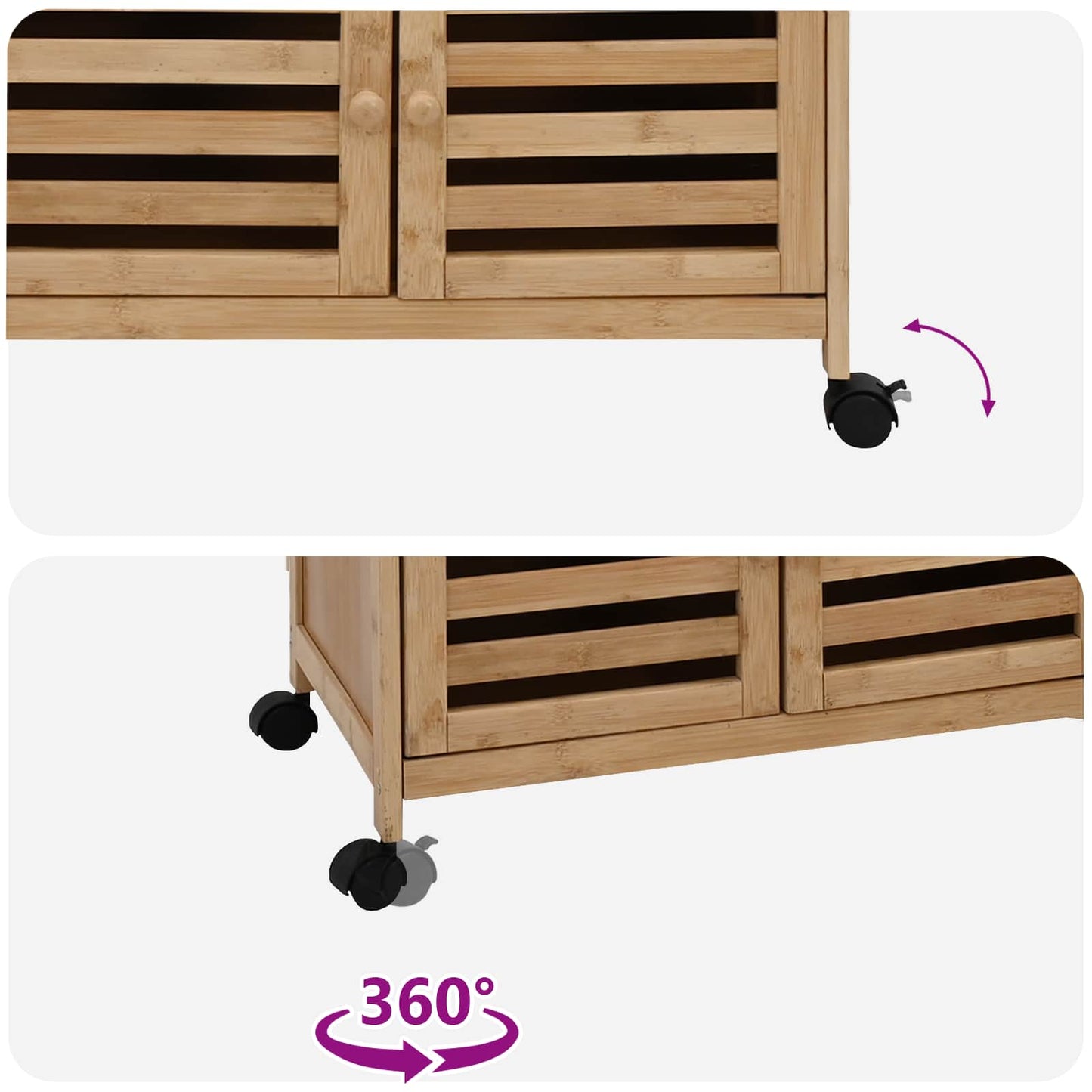 Carrello Da Cucina Con Ruote Naturale 59,5 X 36 X 82 Cm Bambù