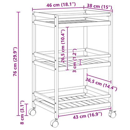 Carrello Da Cucina Con Ruote Naturale 46 X 38 X 76 Cm Bambù