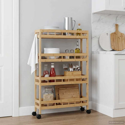 Carrello Da Cucina Con Ruote Naturale 60 X 18 X 97 Cm Bambù