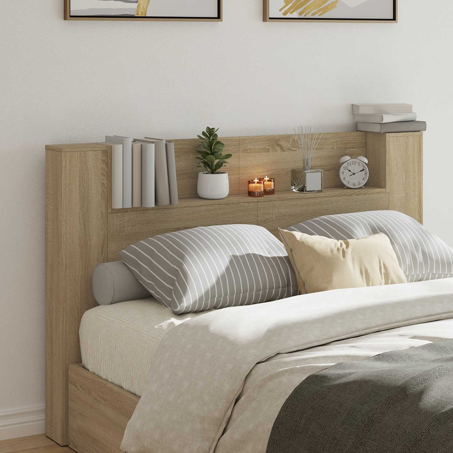 Testata Con Mobile E Led Calcestruzzo 180 X 16,5 X 103,5 Cm
