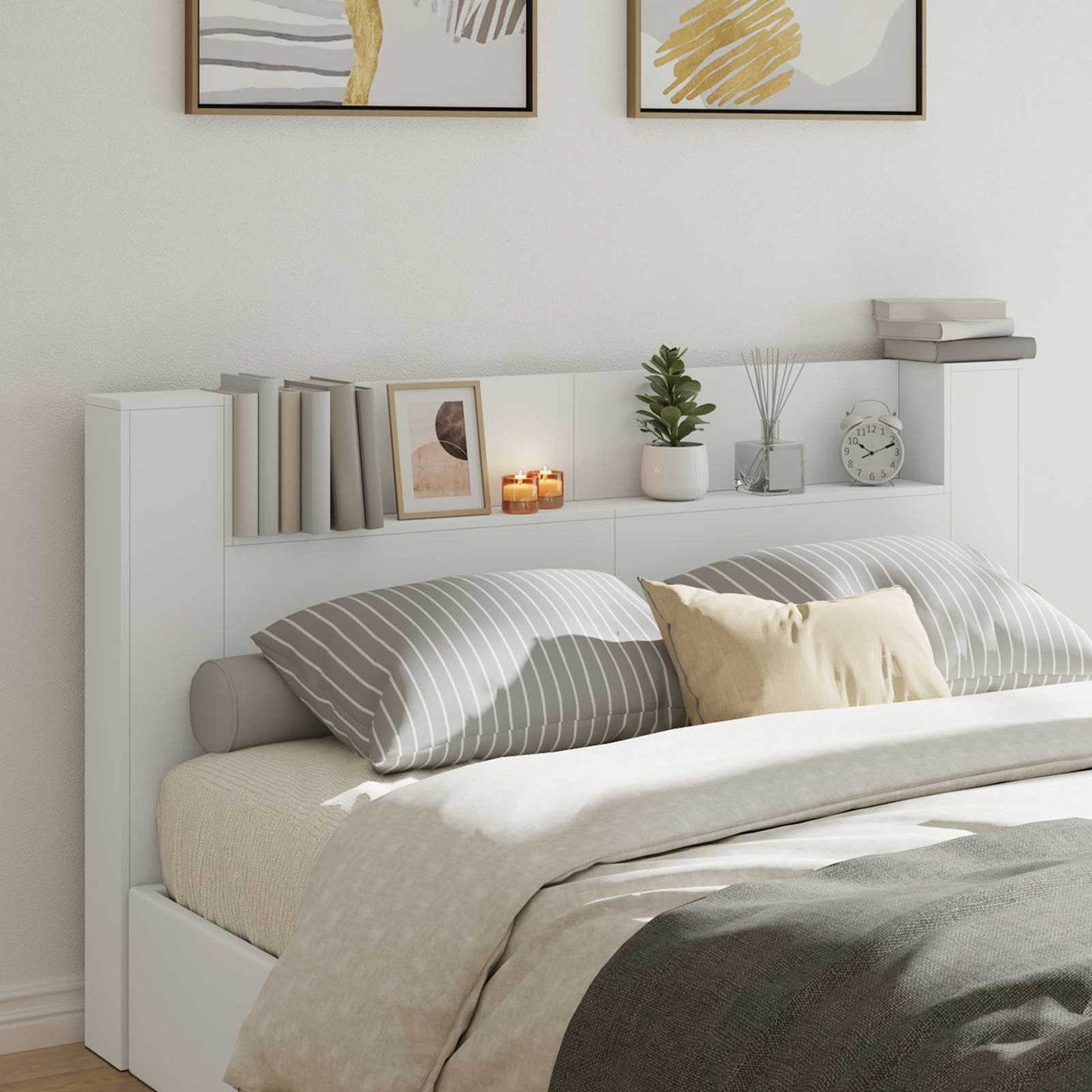 Testata Con Mobile E Led Calcestruzzo 180 X 16,5 X 103,5 Cm