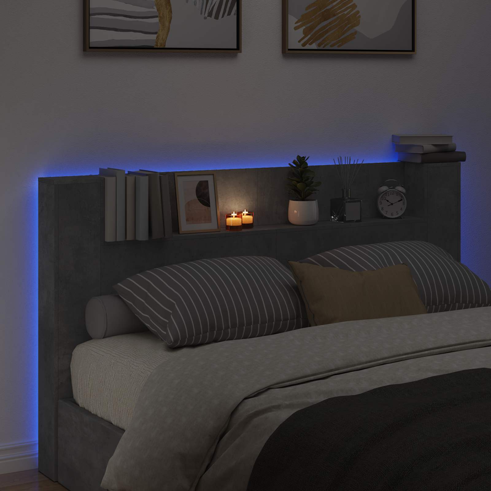 Testata Con Mobile E Led Calcestruzzo 180 X 16,5 X 103,5 Cm
